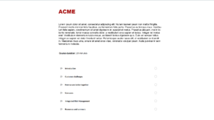 Articulate Rise course homepage featuring ACME company branding and a course overview.