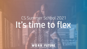 Strong individual using battle ropes with the text 'CS Summer School 2021 - It’s time to flex,' featured in the teaser trailer.