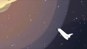 Space shuttle in orbit, representing excellence and customer satisfaction through innovation.