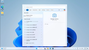 Screenshot from the Windows 11 tutorial - interface highlighting the Manage Cameras search.
