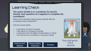 Learning check for motivation factors, emphasizing teamwork and customer satisfaction.