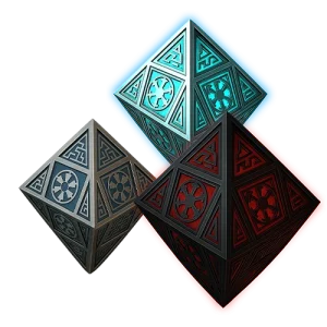 Three glowing holocrons representing light, dark, and neutral choices in a Star Wars alignment quiz experience.