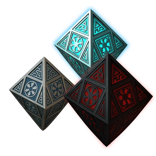 Three glowing holocrons representing light, dark, and neutral choices in a Star Wars alignment quiz experience.