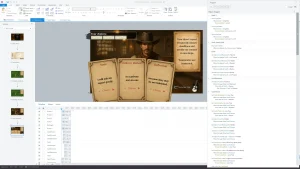 Articulate Storyline development view showing the custom leadership training card game demo with logic triggers, feedback cards, and branching interactions. This gamified learning module combines soft skills, branching logic, and Articulate Storyline for corporate training use.
