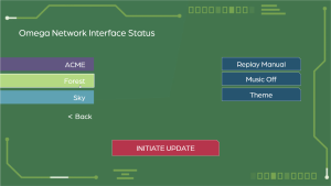 Gamified cybersecurity training interface with customizable color themes and interactive settings.