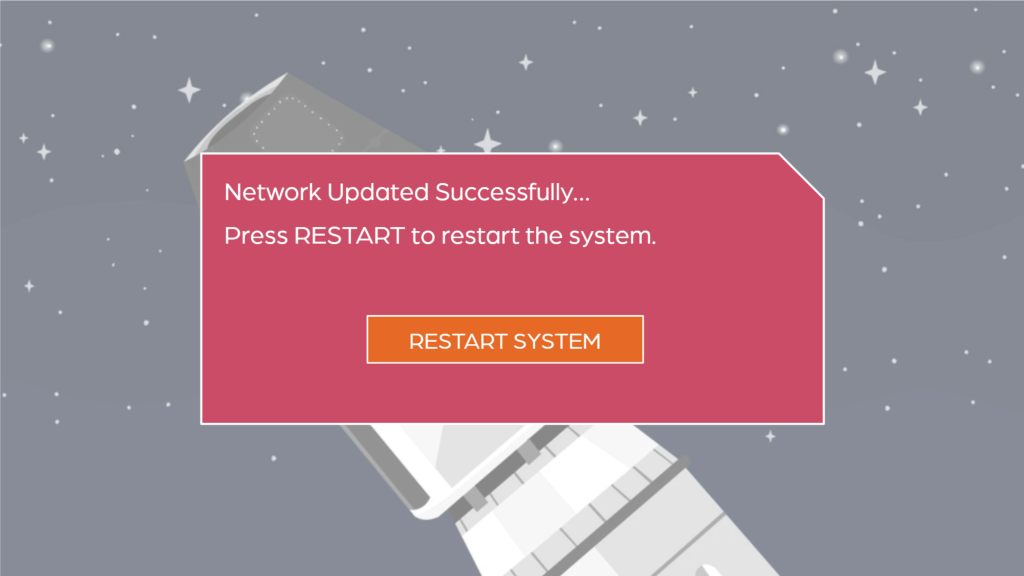 Scenario-based training success screen simulating a system restart after completing phishing awareness tasks.