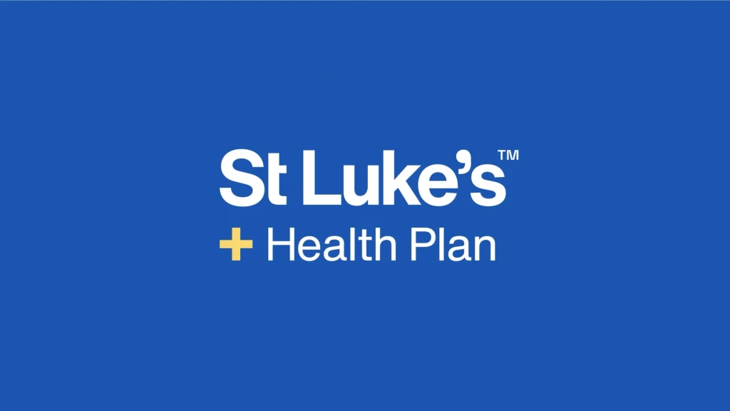 St. Luke’s Health Plan logo on a solid blue background, used for animated healthcare training video branding.