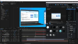 After Effects interface showing 3D laptop asset and timeline setup for MyChart explainer video animation.